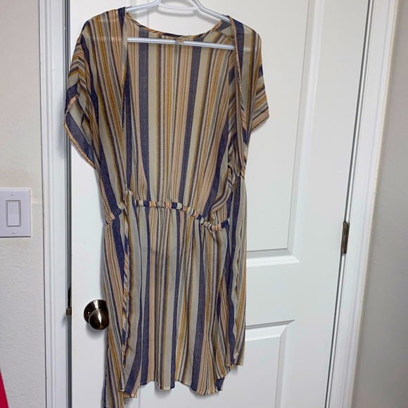 Sheer Striped Kimono w/ Drawstring - Picture 2 of 5